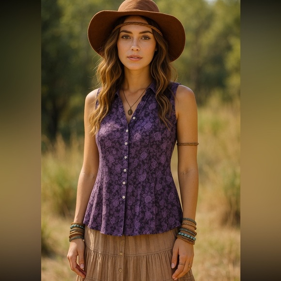 Vintage April Cornell sleeveless blouse small - Picture 2 of 4